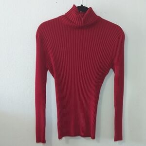 Love Always Red Ribbed Turtleneck Sweater Women's Size XL